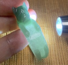 Certified Green 100 Burma Natural A Jadeite Jade Cat Ring NO. 9.75 417943.1