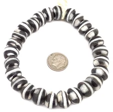 Black  & White Handmade Bicone recycled Glass African Trade beads-Ghana