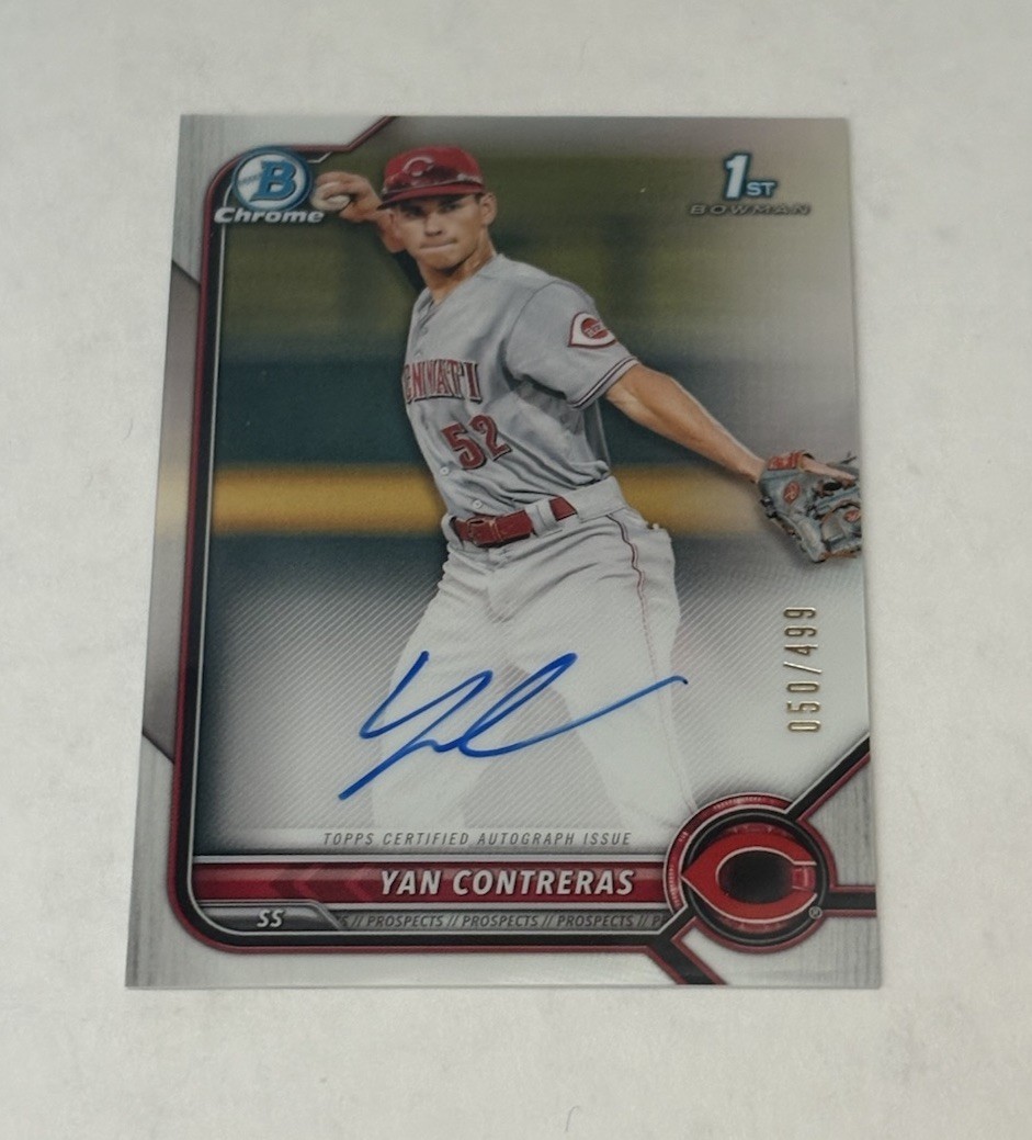 Yan Contreras 2022 1st Bowman Chrome Refractor Auto #’d/499 Cincinnati Reds