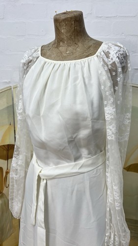 Vintage 1960s Simple Wedding Dress Timeless Long Lace Sleeves Eu38 Approx Uk 12 - Picture 4 of 13