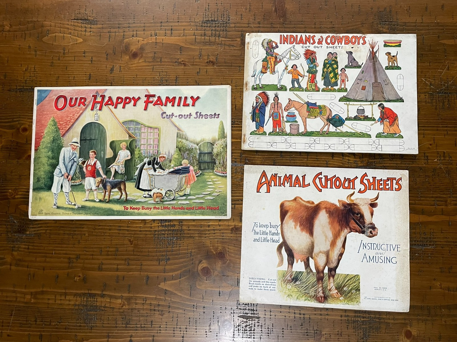 3 Vintage Paper Dolls / Cut Outs - Our Happy Family - Sam Gabriel Sons