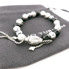 David Yurman Sterling Silver 8mm Black Onyx Hematite Elements Bead Bracelet