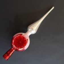 Vtg Indent Red Silver Mercury Glitter Snow Glass Christmas Tree Topper 7&rdquo; Mini