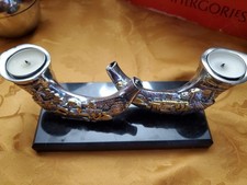 Silver Plated Mounted Jerusalem Shofar Tealight Candlesticks
