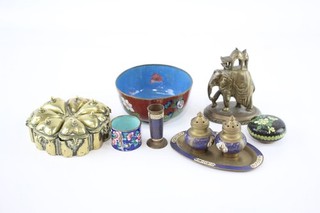 Vintage Asian Brass Ware Inc Spice Box Enamel Inlaid Brass Elephant 1.4KG
