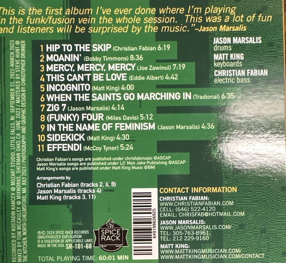 Christian Fabian Trio, 'Hip To The Skip' w/ Jason Marsalis, Matt King (CD, 2024) Foto 2 de 2