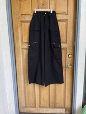 Karl Kani Y2K Black Baggy Wide Leg Cargo Pants Made USA 100 Cotton Sz 1