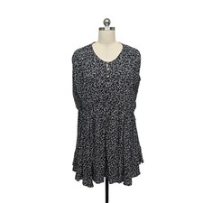 Free People Black Floral Button Front Rayon Mini Dress Womens Small Boho 13331