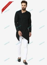 Black Indian Kurta Shirt Leisure Suit Homewear Shirt Mens Cotton Clothing
