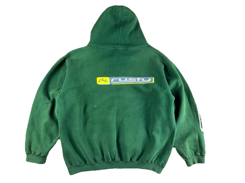 Rusty Surfboards Sweatshirt Mens Small Hoodie Surfing Green Sleeve Logo - Image 2 of 4