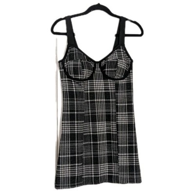 J For Justify Sz Small Black Gray Plaid Bustier Mini Dress Sleeveles Goth Grunge