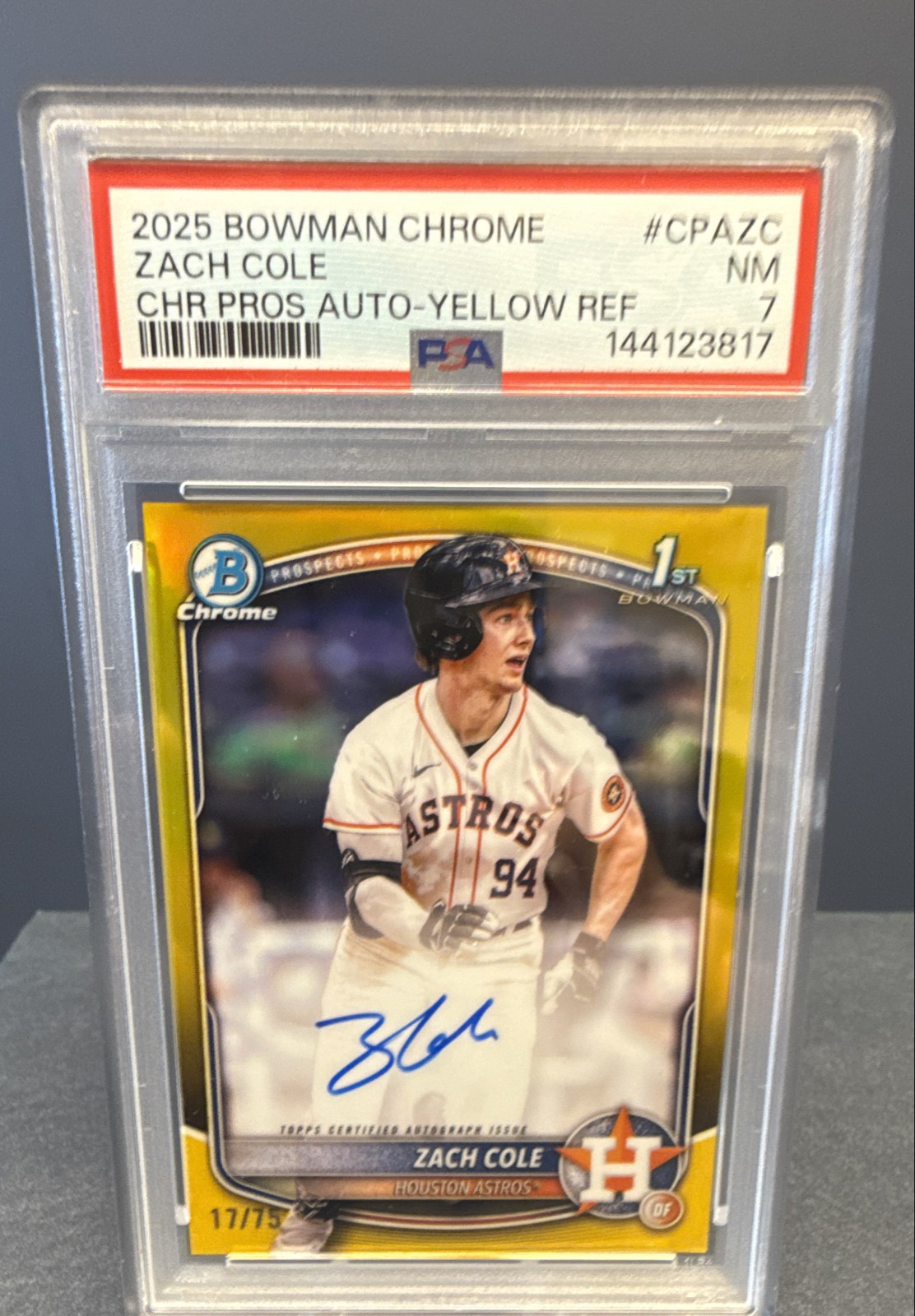 2025 Bowman Chrome 1st Prospect Auto Zach Cole #CPA-ZC Yellow Ref /75 Houston