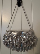 Vintage Silver Metal Mesh Evening Handbag Ruffled Layered Elegant Purse Zip NWOT
