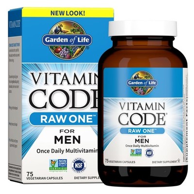 Garden of Life Vitamin Code Raw One for Men, 75 Count (Pack 1), No Color 
