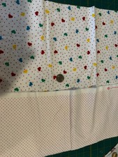 2 Pieces of Cotton Flannel: Colored Hearts  Pink Polka Dots Fabric. OOP