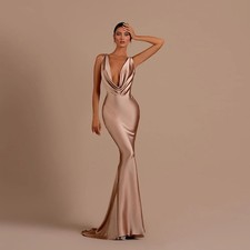 Smooth Satin Surface Evening Dresses Sexy Backless Empire Customized Prom Gowns