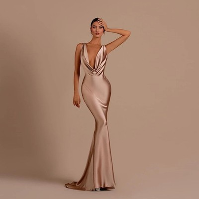 Smooth Satin Surface Evening Dresses Sexy Backless Empire Customized Prom Gowns