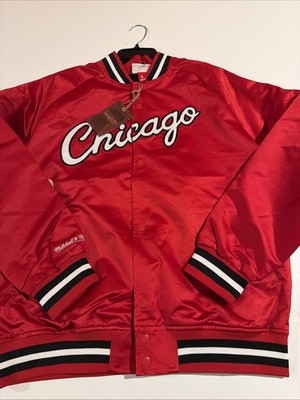 MITCHELL NESS CHICAGO BULLS MENS RED DOUBLE CLUTCH SATIN LIGHT WEIGHT JACKET L