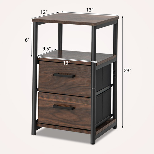 Nightstand Bedside End Table with 2 Fabric Drawers Storage Shelf for living room - Picture 2 of 8