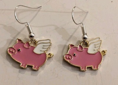Rosa fliegende Schweine Emaille Ohrringe
