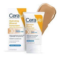 CeraVe Hydrating Mineral Sunscreen SPF 30 with Sheer Tint, Medium 1.7 oz