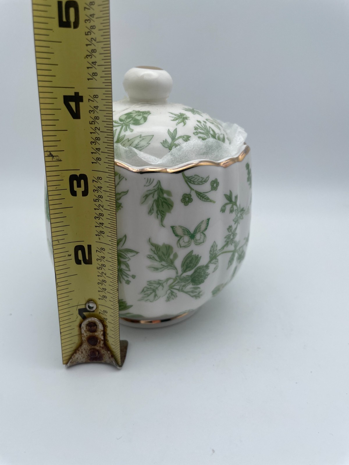 Grace Teaware Greeny Garden Fine Porcelain Sugar & Creamer Set Gold Rim New B97