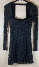 Free People Dress Black Lace Fits Sz S Square Neck Stretch Lined Whimsigoth