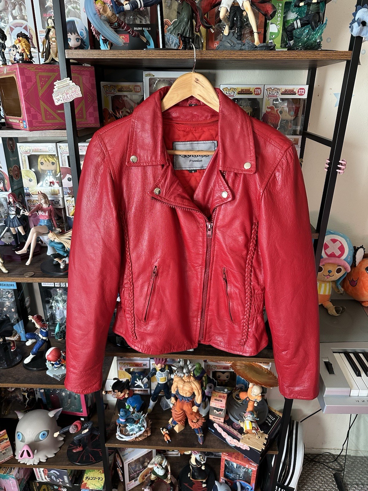 Vintage UNIK Red Leather Moto Biker Jacket Women’s Small Double Breasted