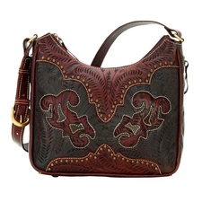 American West Annies Secret Collection 10in Choc/Crimson Leather Handbag Bag OS