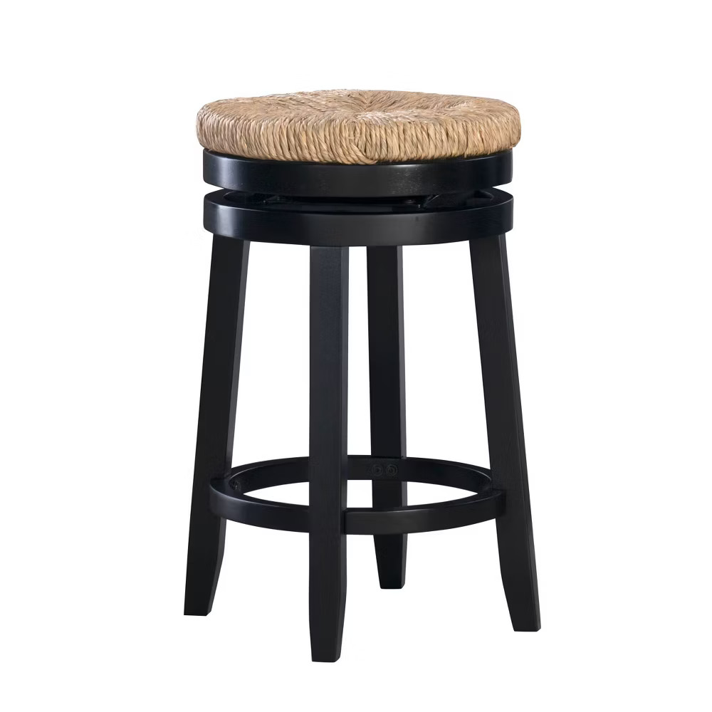Powell Swivel Backless Jute Counter Stool Bar Round Modern Farmhouse 25.5'' Black