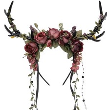 Floral Black Antler Headband Woodland Deer Hairband Renaissance Fairy Cosplay