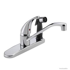 Kitchen Sink Faucet Chrome Single Handle Low Arc 3 Hole 8 Inch Side Sprayer
