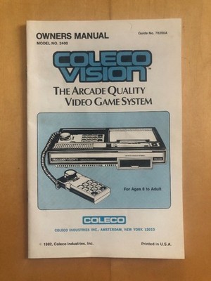 Coleco Vision 1982 Console Video Game System Model No 2400 Owners Manual