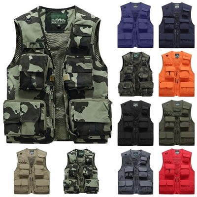 Herren Outdoor Safari Weste funktionale Arbeitsweste Mit Tasche Ärmellos Angler