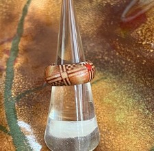 Art Pattern Handcrafted Domed Wood Ring Band. 8mm Wide, Size 5.75 New  Unused i