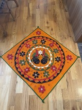 32 X 33 Indian Embroidered/Appliqu d Peacock Flowers Wall Hanging  
