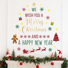 Christmas Wall Decals Stickers Decor Glitter Merry Christmas Tree Happy New Y...