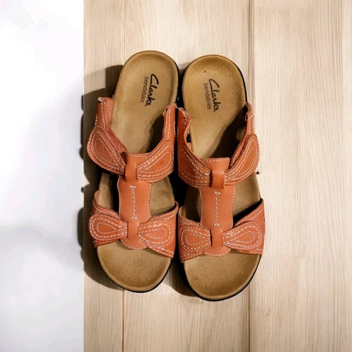 Sandali donna Clarks Bendables 8 5 rosa pelle floreale zeppa scorrevole