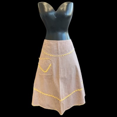 Vintage Apron Handmade Pocket Brown Candy Stripe Yellow Rick Rack