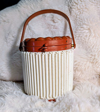 Round Handbag 1960s Vintage Metal And Vinyl.Rare Design. Small Wear On Clasp.