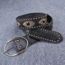 Y2K Studded Eye Belt Womens Medium Black Gold Boho Rocker Wide Strap VTG