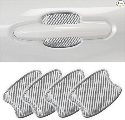 4PCs Car Scratch Protectors, TPU Carbon Fiber Door Bowl 3D Sticker, Small-Silver