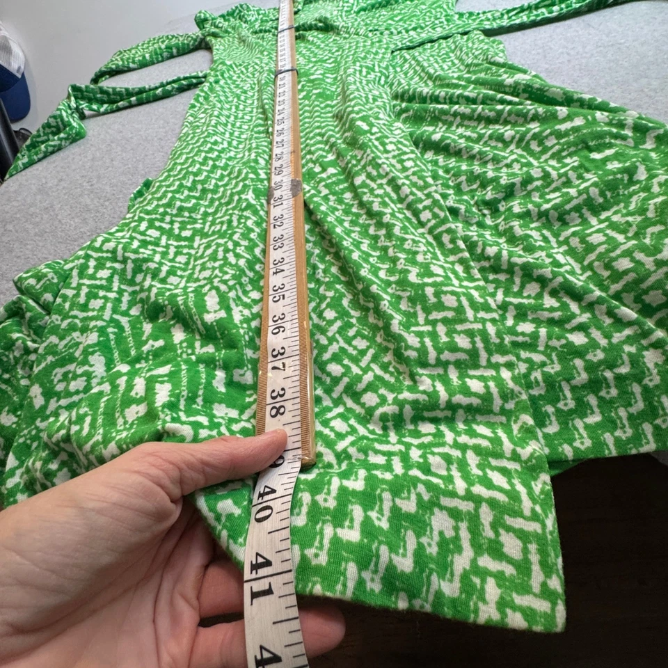 Vestido envolvente Diane von Furstenberg años 70 vintage verde estampado geo manga larga 6 Foto 4 de 4