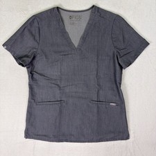 Figs Scrub Top Womens Medium Gray Technical Collection V Neck Two Pockets