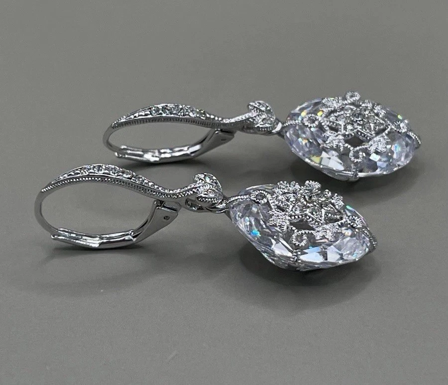 Nadri Women’s Earrings Pierced Rhodium Plated Crystal CZ Wedding - Image 3 of 4