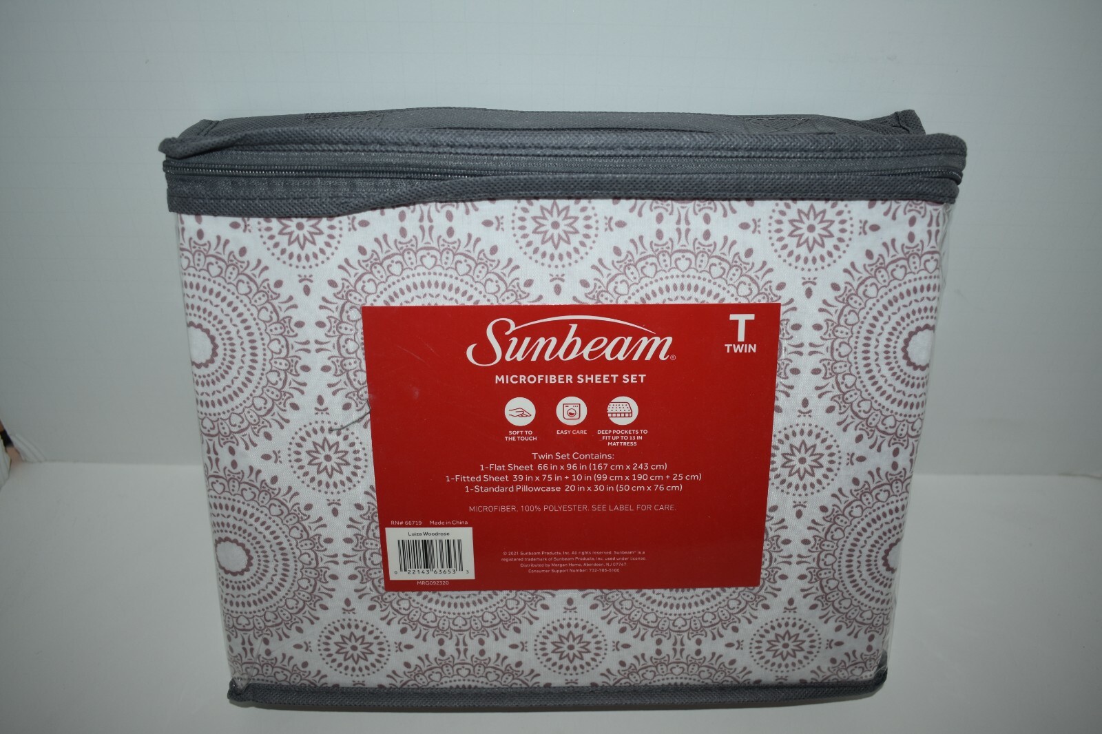 Sunbeam Microfiber Multicolor Diamond Print Twin Sheet Set for sale