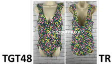Women's Ruffle Shoulder Ruched Full Coverage One Piece Swimsuit-Kona Sol Multi L