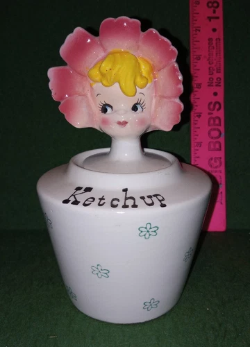 Vintage Lipper and Mann 1960's Flower Girl Ketchup Condiment Jar Holt Howard