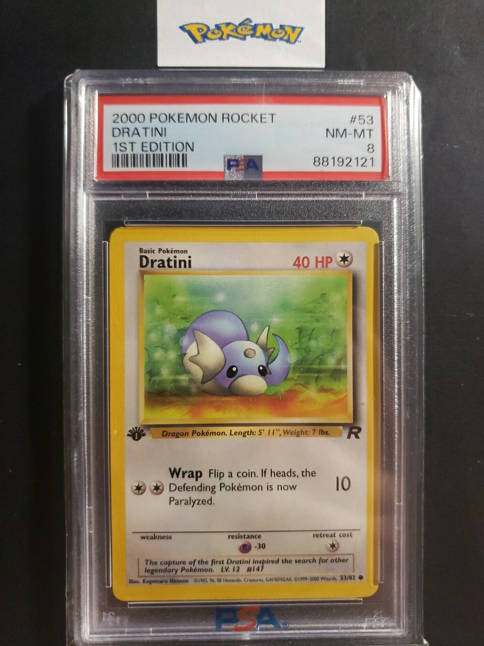First Edition 2000 Pokemon Team Rocket 53/82 Dratini PSA NM-MT 8