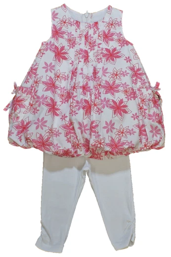 EX DUNNES STORES Baby Dress Leggings Girl Bubble Hem Pink White Summer